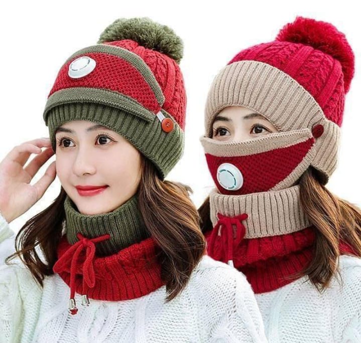 “WinterShield 3-in-1 Wool Set – Beanie | Neck Warmer | Mask”
