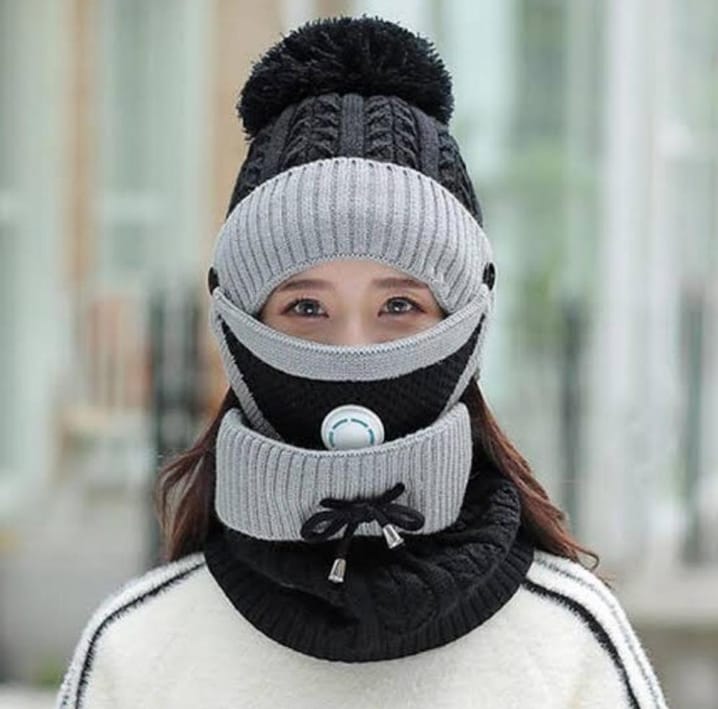 “WinterShield 3-in-1 Wool Set – Beanie | Neck Warmer | Mask”