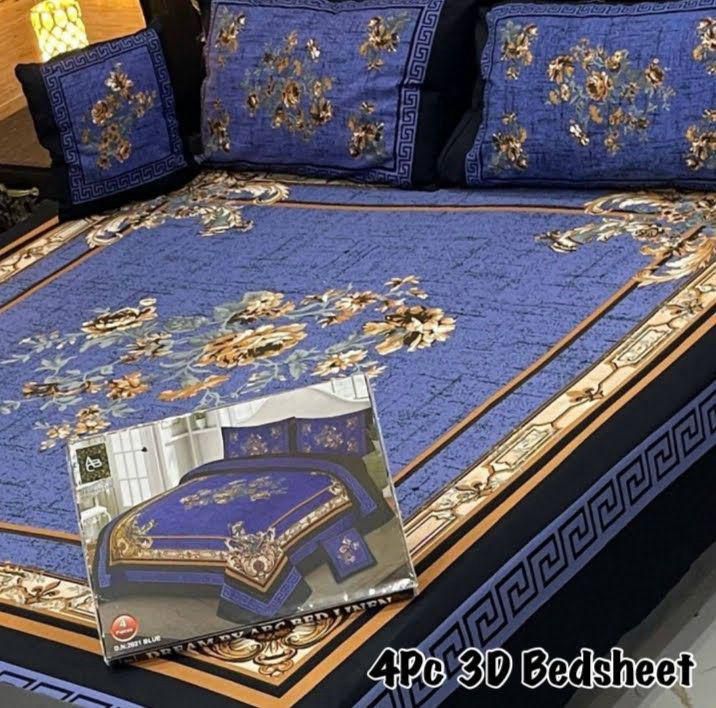 🛏 4Pc 3D Panel Crystal Cotton Bedsheet – Luxury Feel Collection&nbsp;