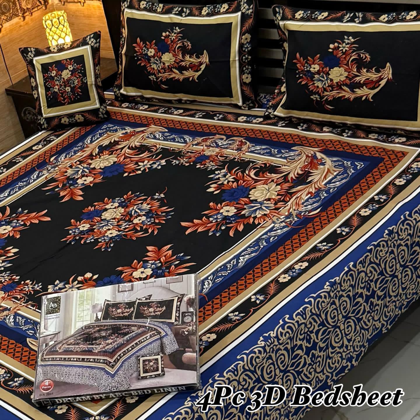 🛏 4Pc 3D Panel Crystal Cotton Bedsheet – Luxury Feel Collection&nbsp;