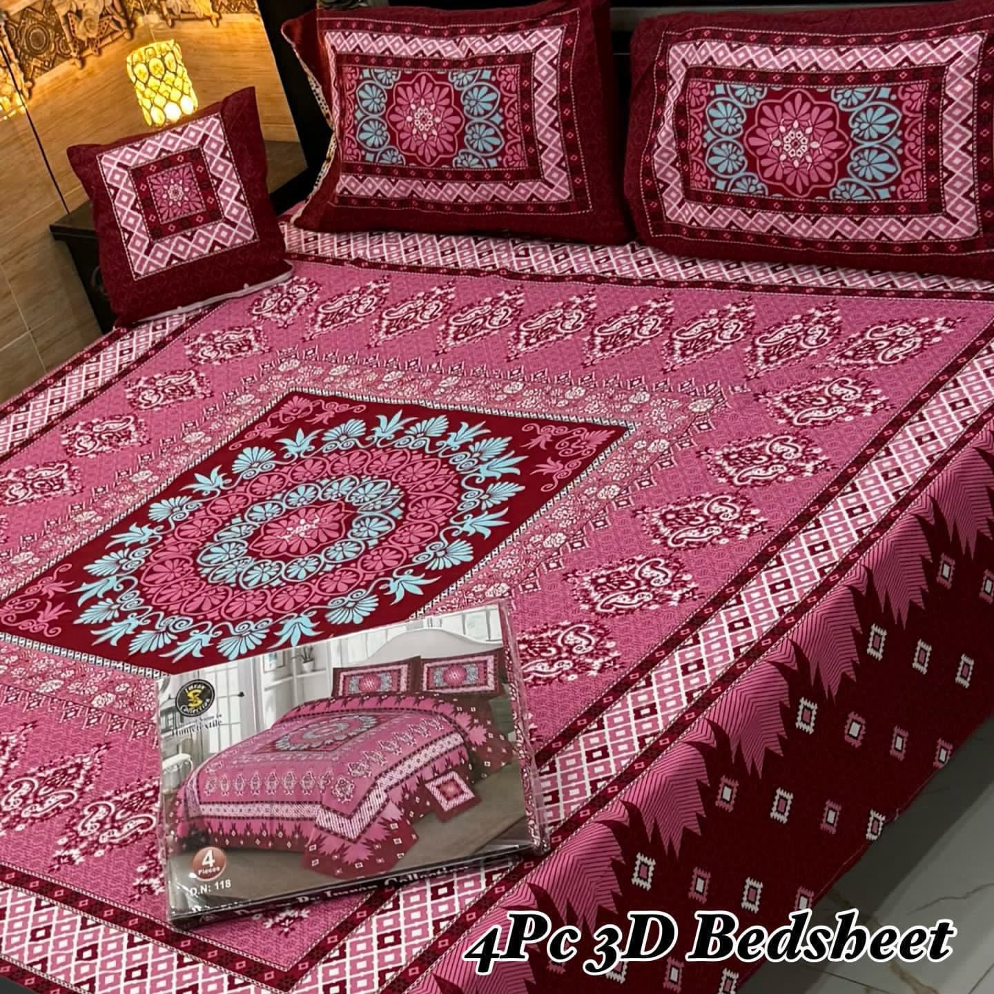 🛏 4Pc 3D Panel Crystal Cotton Bedsheet – Luxury Feel Collection&nbsp;