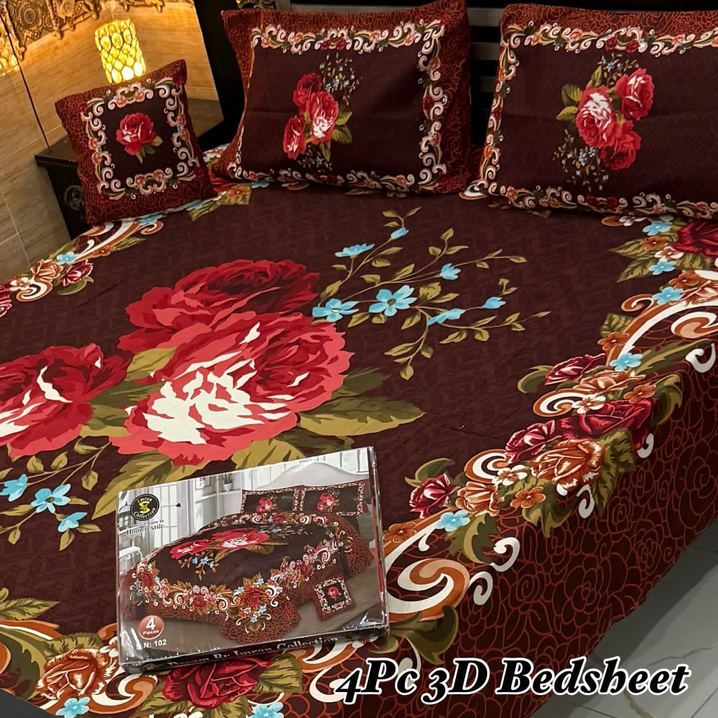 🛏 4Pc 3D Panel Crystal Cotton Bedsheet – Luxury Feel Collection&nbsp;