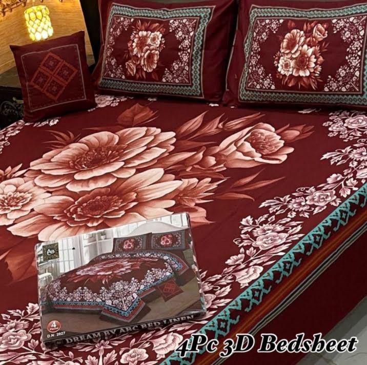 🛏 4Pc 3D Panel Crystal Cotton Bedsheet – Luxury Feel Collection&nbsp;