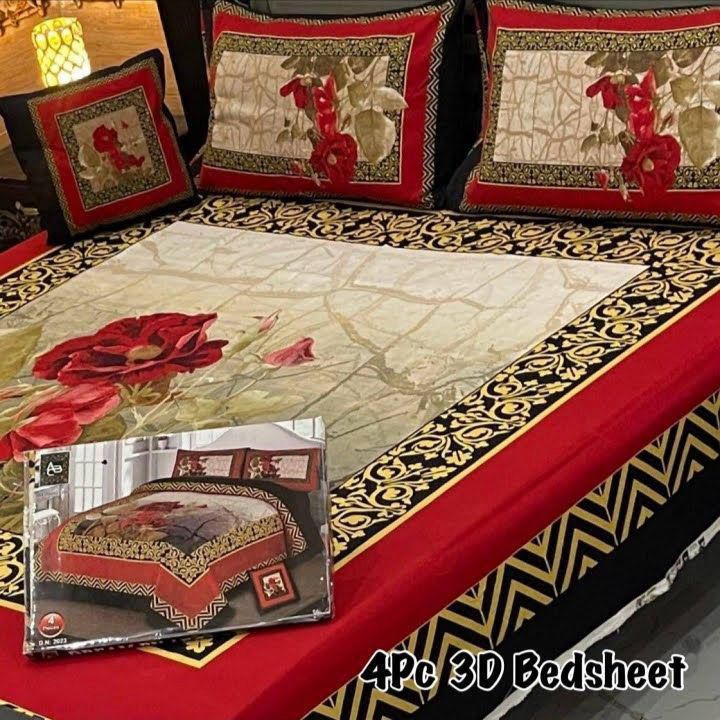 🛏 4Pc 3D Panel Crystal Cotton Bedsheet – Luxury Feel Collection&nbsp;