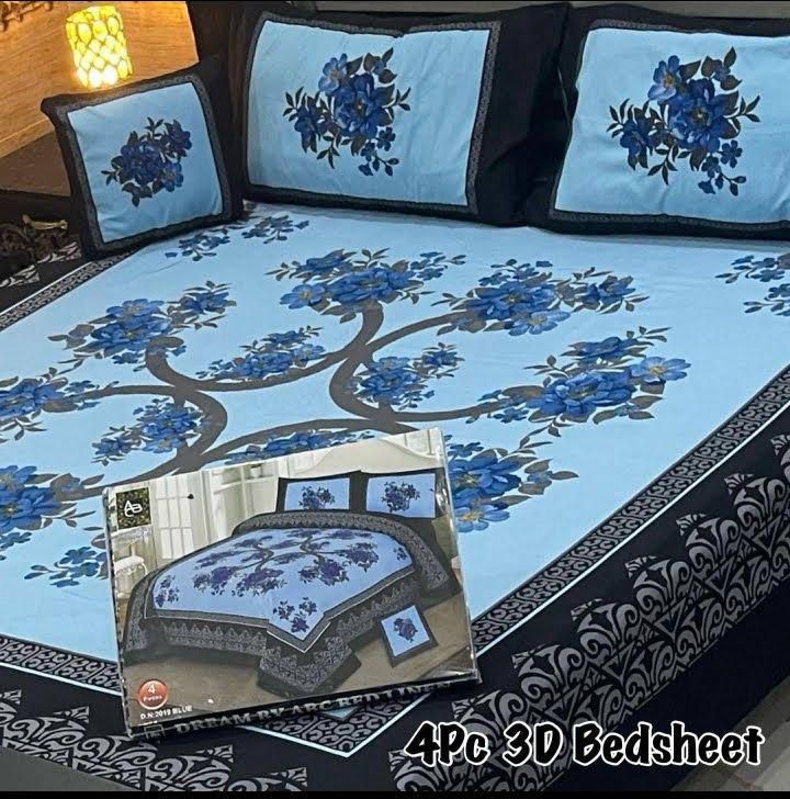 🛏 4Pc 3D Panel Crystal Cotton Bedsheet – Luxury Feel Collection&nbsp;
