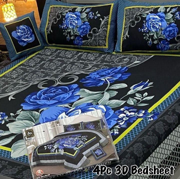 🛏 4Pc 3D Panel Crystal Cotton Bedsheet – Luxury Feel Collection&nbsp;